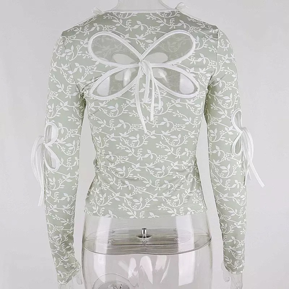 Vintage Floral Cut Out Long Sleeve Shirt - Picture 11 of 14